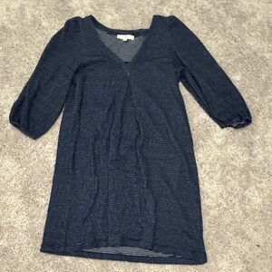 Ann Taylor Loft Navy Striped V-Neck Dress